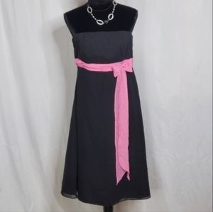 ♡ Forever Yours Strapless Black Dress with Hot Pink Sash Size 10